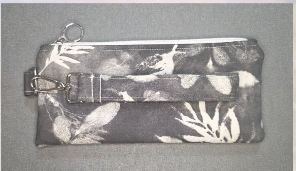 Grey botanical print wristlet